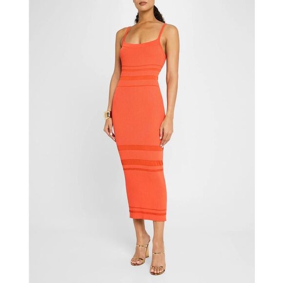 Ramy Brook Women's Orange Sleeveless Shiann Ribbed Knit Midi Dress Large NWOT - Picture 4 of 11